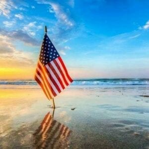 USA flag on beach